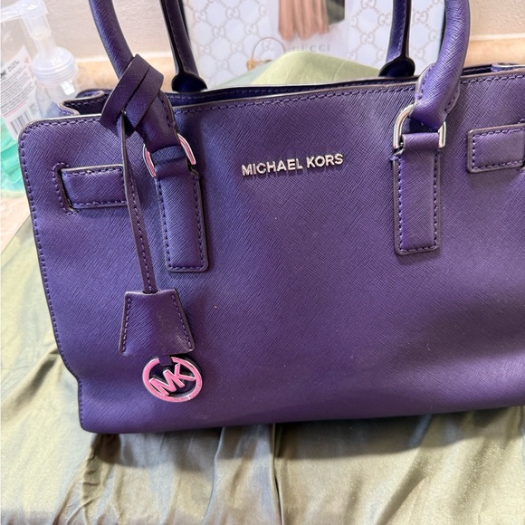 Michael Kors Saffiano Leather Satchel – Deep Purple – Silver Hardware - Picture 3 of 16